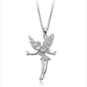 Disney Tinkerbell Silver Tone Cubic Zirconia Studded Pendant Necklace New